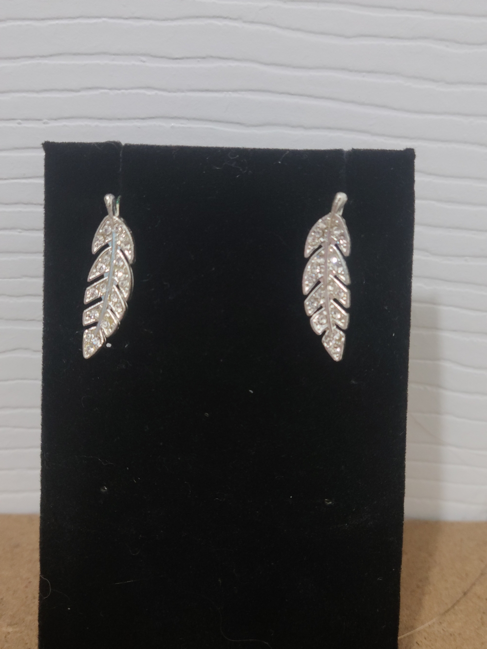 Silver Feather Crystal Drop Earrings - Women Jewelry